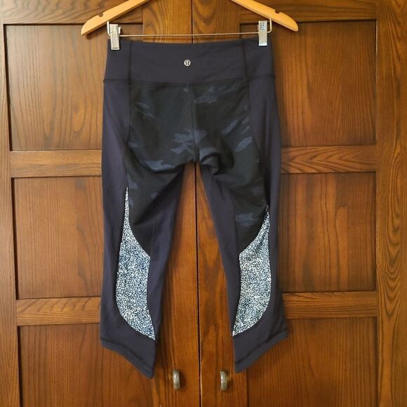 Lululemon Wunder Under Crop Blue Camo Pebble Inkwell Mixed Media Leggings - Picture 6 of 6